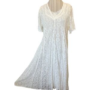 Vintage 90’s Starina White Boho Lace Overlay Sheer Wedding Dress Large